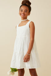 Girls Textured Square Neck Ruffle Tiered Dress